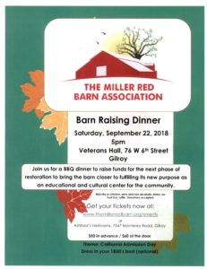 The Miller Red Barn Barn Raising Dinner @ Gilroy VETS Hall | Gilroy | California | United States